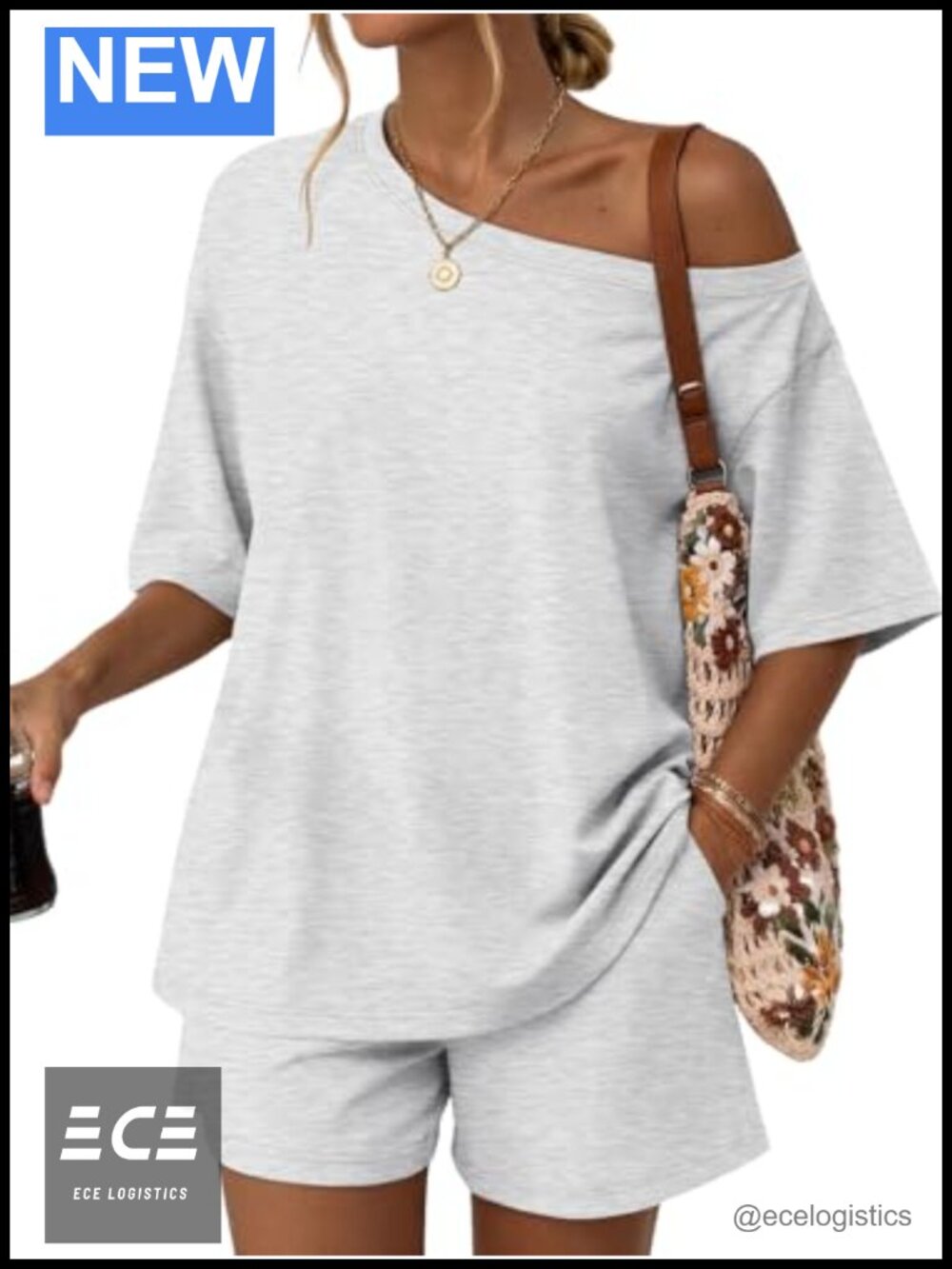 2 Piece Off Shoulder Top & Shorts Lounge Set Rayon Spandex